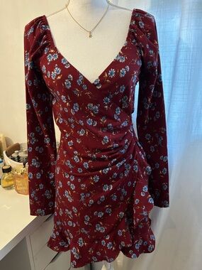 Floral Burgundy Long Sleeve Dress